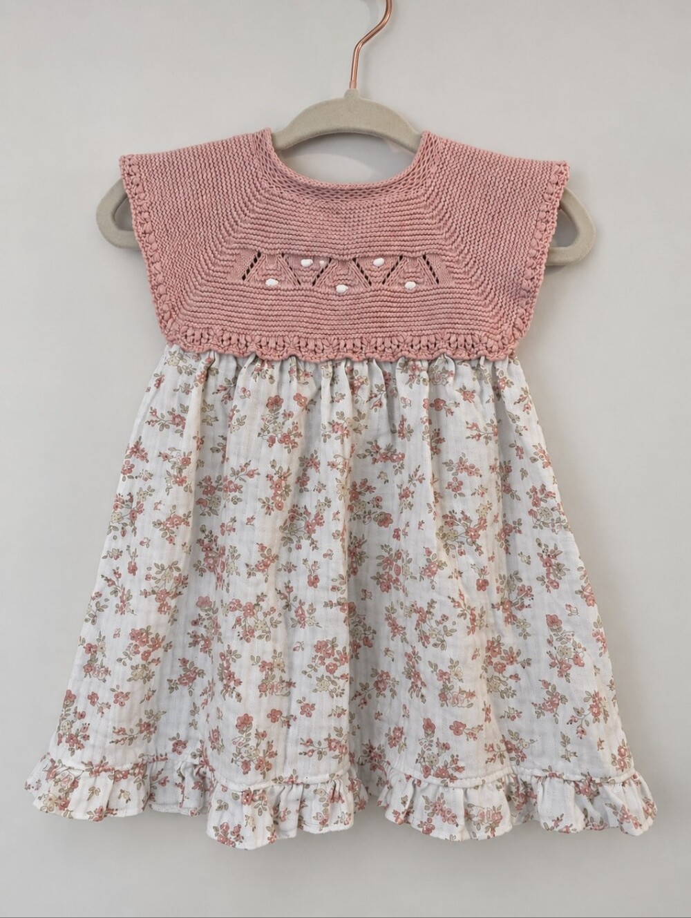 European Baby Girl Floral Knit Dress 12M Made in Spain Doña Carmen